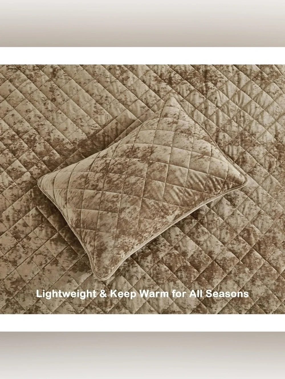 Plush queen 3 piece Quilted Velvet Bedspread Set - Taupe